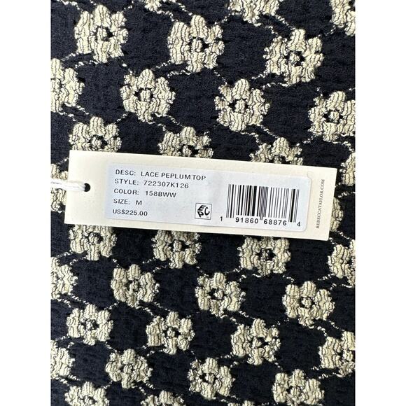 Rebecca Taylor NWT Women’s Black Ivory Lace Floral Peplum Top size Medium - Picture 4 of 7